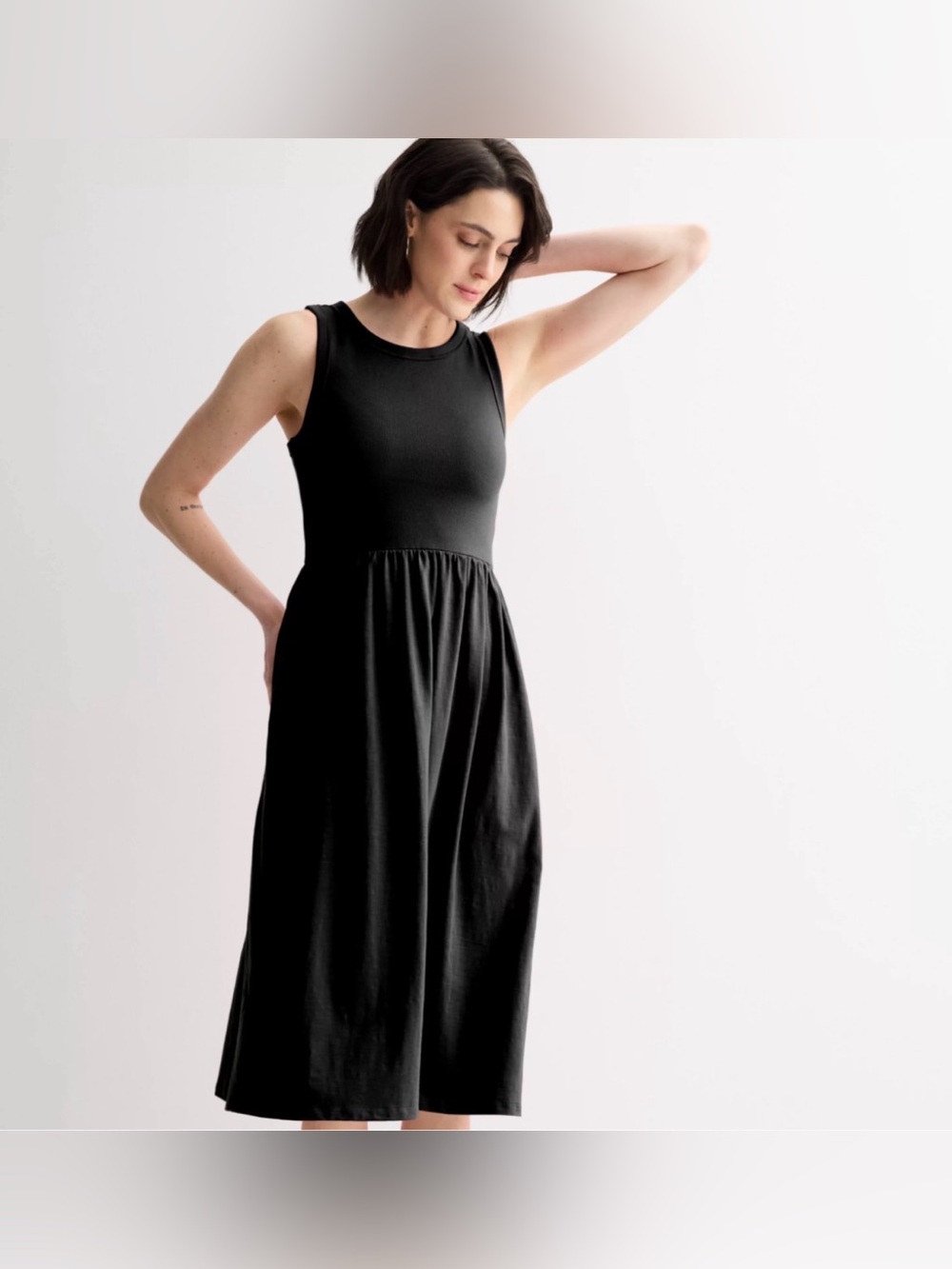 SONOMA TANK DRESS CLASSIC BLACK RIBBED TOP FLARE MIDI SKIRT SIZE PRTITE SMALL
